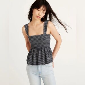 Madewell Texture & Thread Smocked Peplum Tank Top in Deep Navy Ellis Stripe L